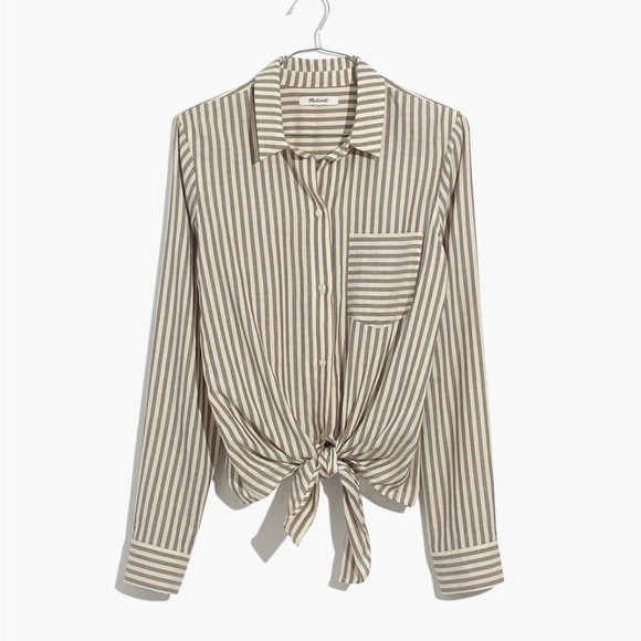 Madewell Tie Front Shirt Maitland Stripe Button Front Long Sleeves Size S - Picture 1 of 8